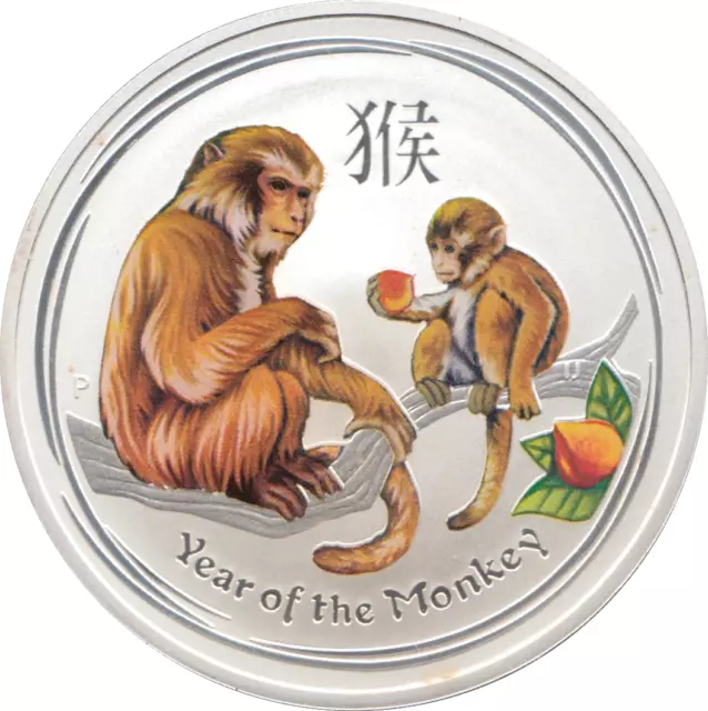 Lunar Year of the Monkey 2016 1 oz Silber 9999 Farbig Color 1 $ Australien  ST