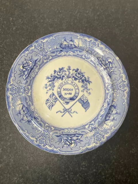 Antique Royal Navy mess plate No28 - 1850-1870 - Thistle, Clover, Flags, Anchor