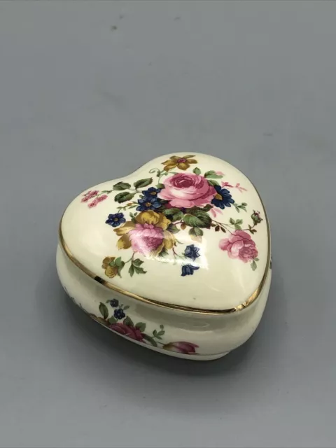 Royal Worcester Spode Palissy Gold Rim Floral Heart Shape Trinket Keepsake Box