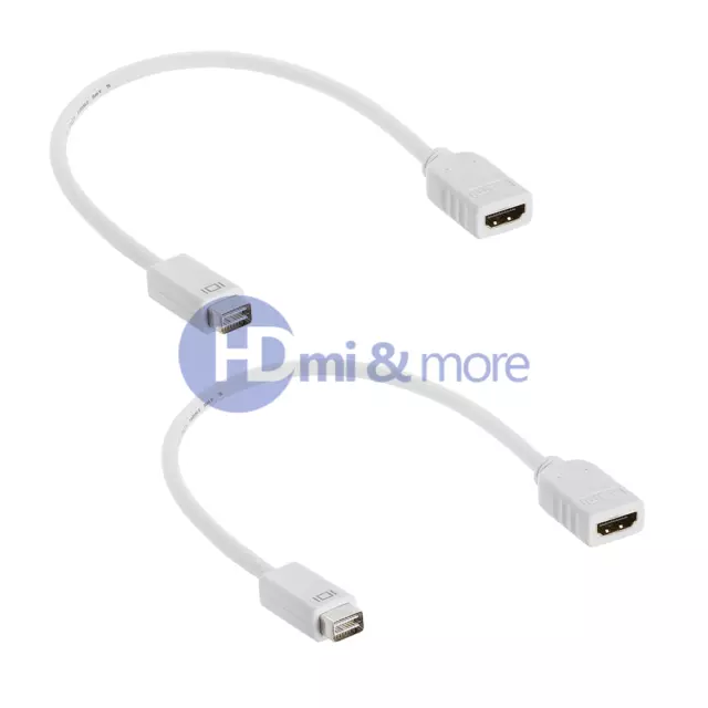 2x Mini DVI Male to HDMI Female Video Adapter Cable iMac Macbook White