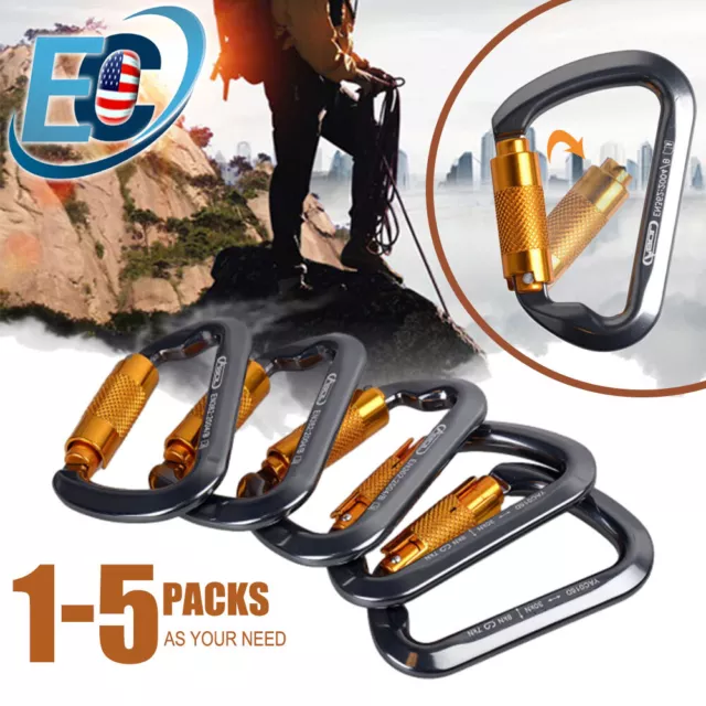 30KN Heavy Duty Auto Locking Climbing Carabiner Aluminum D Ring Clips Twist Lock