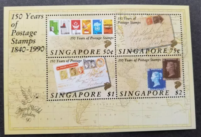 *FREE SHIP Singapore 150 Years Postage Stamps 1990 Penny Black Map (ms) MNH