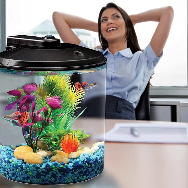 1.5 Gallon Aquarium Fish Shrimp Betta Tank Cylindrical Shape With 7 Colors LED