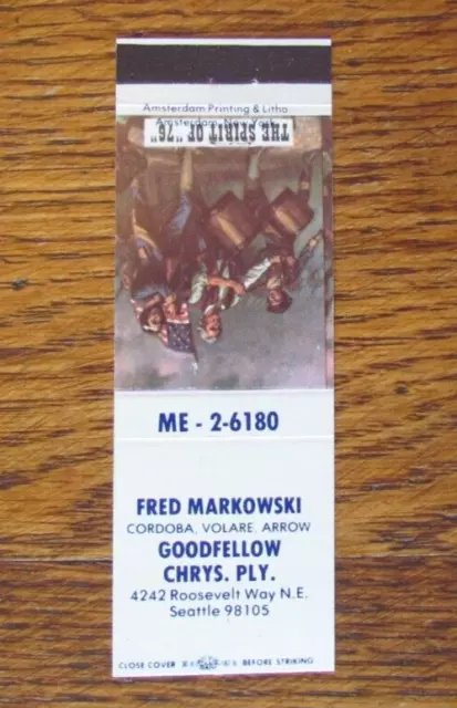 Goodfellow Chrysler Plymouth Car Matchbook Cover: Seattle, Wa Matchcover -C5