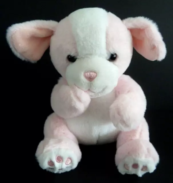 K9. DOUDOU PELUCHE GIPSY CHIEN rose blanc  HT 20 cm - ETAT NEUF *