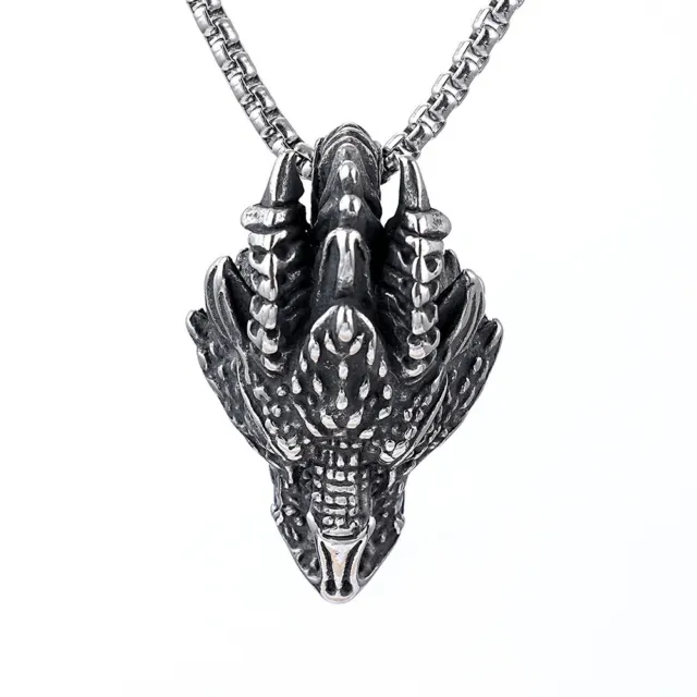 Mens Stainless Steel Vintage Dragon Head Pendant Necklace