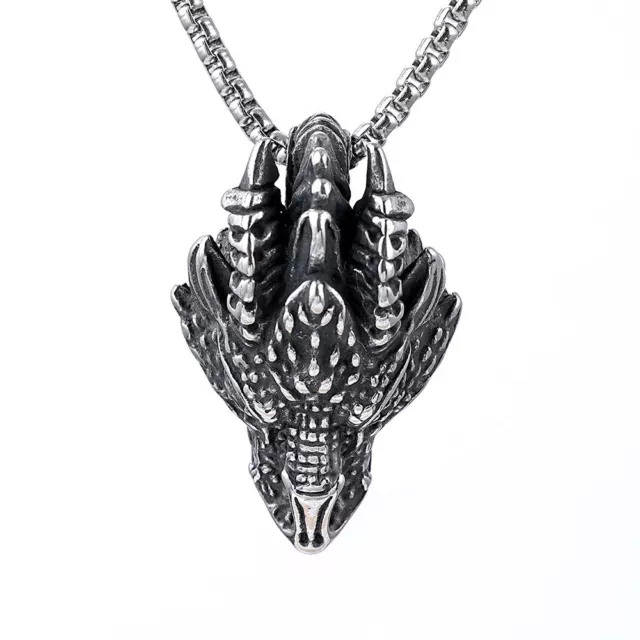 Mens Stainless Steel Vintage Dragon Head Pendant Necklace