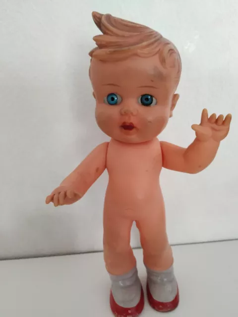 Puppe Junge Gummi antik  ca. 22 cm mit großen blauen Augen
