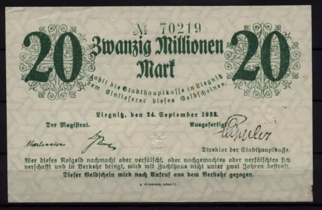 [16266]  - Notgeld LIEGNITZ/Legnica, Stadt, 20 Mio Mk, 24.09.1923, Keller 3262e,