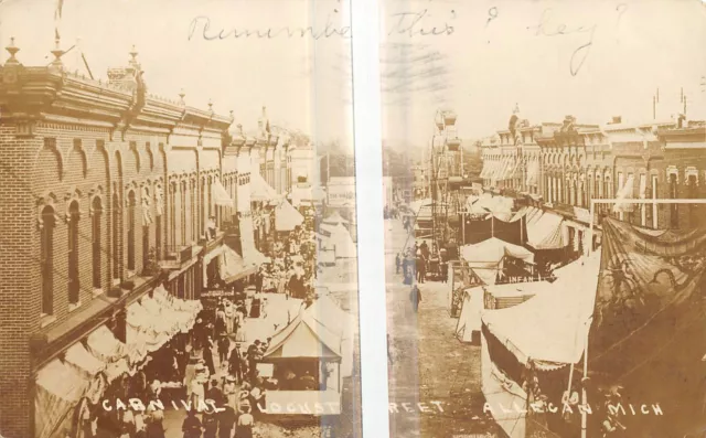 ALLEGAN Michigan postcard RPPC Allegan County street festival carnival 1912