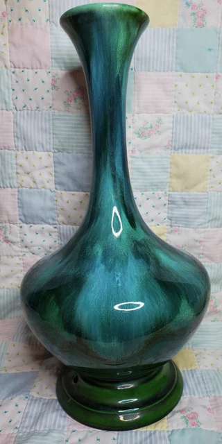 Vtg MCM TALL 16" Crane Neck Unique Green Pottery Ceramic Vase Open Base