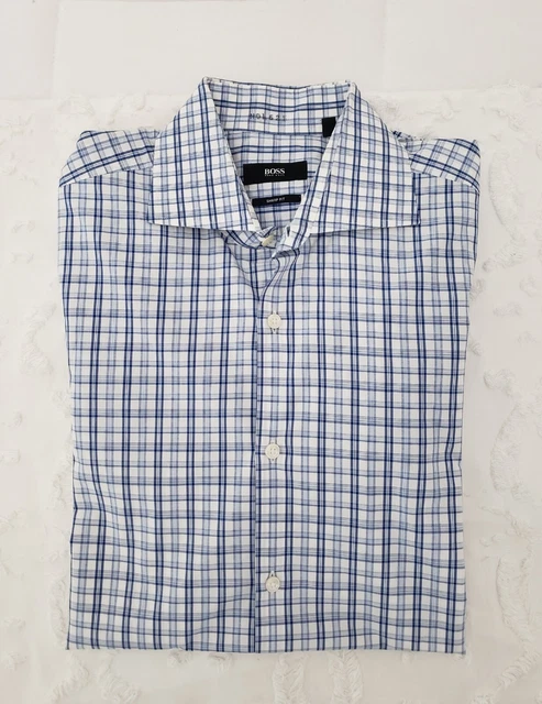 Boss HUGO BOSS Sharp Fit Blue/White Striped Cotton Dress Shirt 16.5 32/33