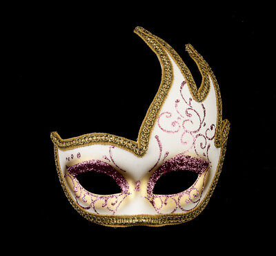 Mask from Venice Colombine Swan Mystere Pink Golden Gala 1064 V51