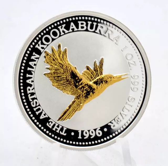 1 OZ Silber Kookaburra 1996 mit Goldapplikation Lagerräumung