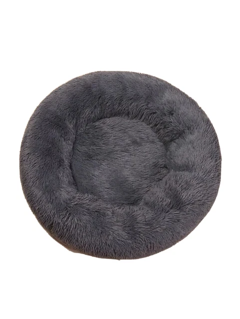 Donut Black Round Plush Pet Dog Bed Cat Soft Warm Calming Fluffy Sleeping  House 2