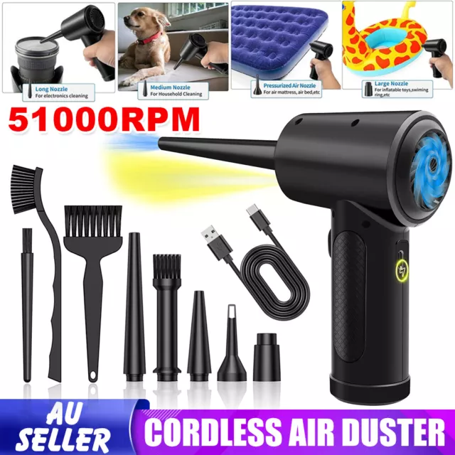 Air Duster Dust Blower Cordless Electric 51000RPM Compressed Home PC Car Cleaner