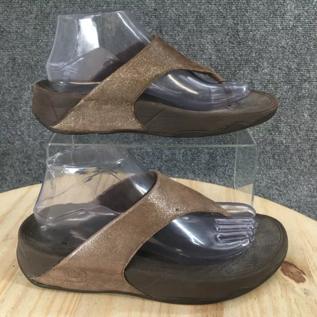 FitFlop Sandals Womens 8 Lulu Brown Shimmer Faux Leather Round Open Toe Casual
