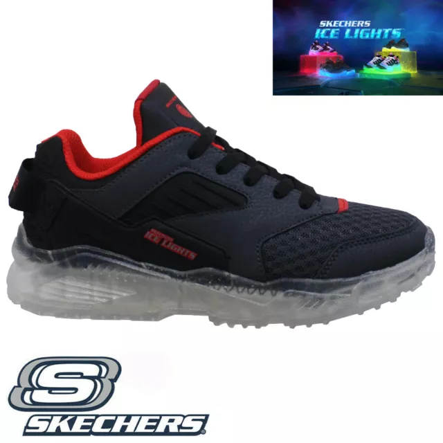 Boys Kids Skechers Turbo Flash With Lights Lace Up Walking Trainers Shoes Size