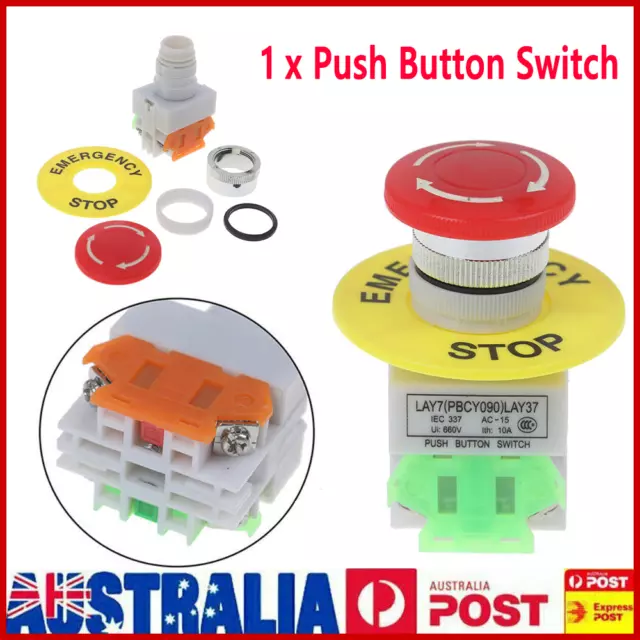 Mushroom Cap 1NO 1NC DPST Emergency Stop Push Button Switch AC 660V 10A