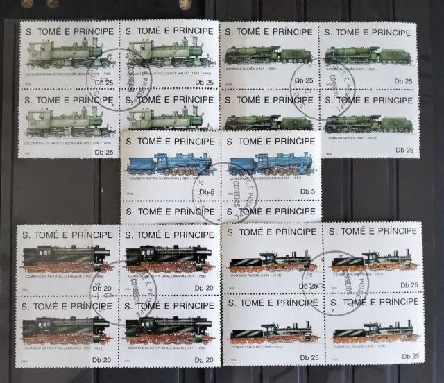 122.Sao Tome & Principe 1980 used set/5 Stamp Locomotive, Trains block of four