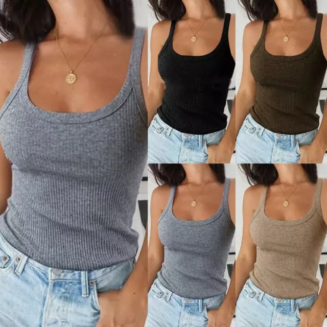 Damen Basic Tank Top Ripp Tanktop Unterhemd Sommer Ärmellos Slim Fit Oberteil DE