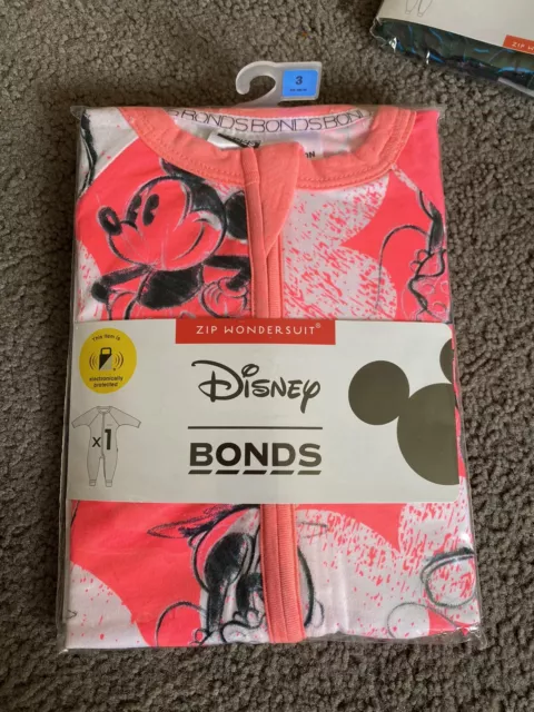 Pink Fluro Minnie & Mickey Disney Zip Bonds Wondersuit Size 3