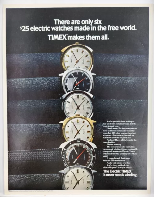 1971 Timex Watches $25 Electric Never Needs Winding Vintage Print Ad