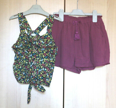 Next Girls Black Floral Strappy Top & Burgundy Lined  Shorts  Age 8 Years BNWT