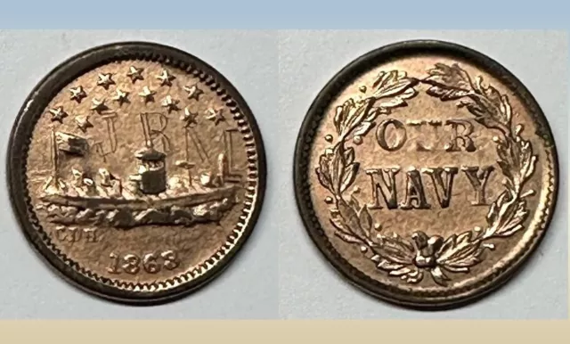 1863 Civil War Ironclad Monitor Store Card Token "OUR NAVY", C.D.H., Initialed