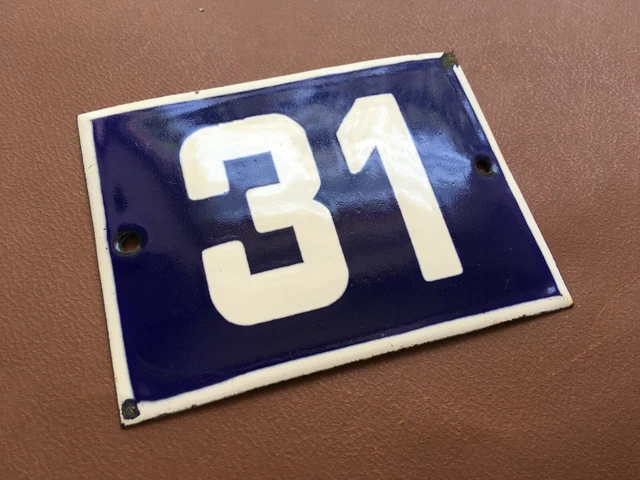 ANTIQUE VINTAGE FRENCH ENAMEL SIGN HOUSE NUMBER 31 DOOR GATE SIGN BLUE 1950's