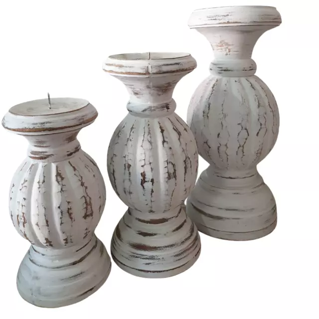 White Wash Candle Holders Set of 3