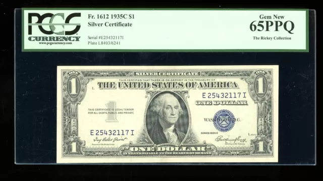 DBR 1935-C $1 Silver Gem Fr. 1612 EI Block PCGS 65 PPQ Serial E25432117I