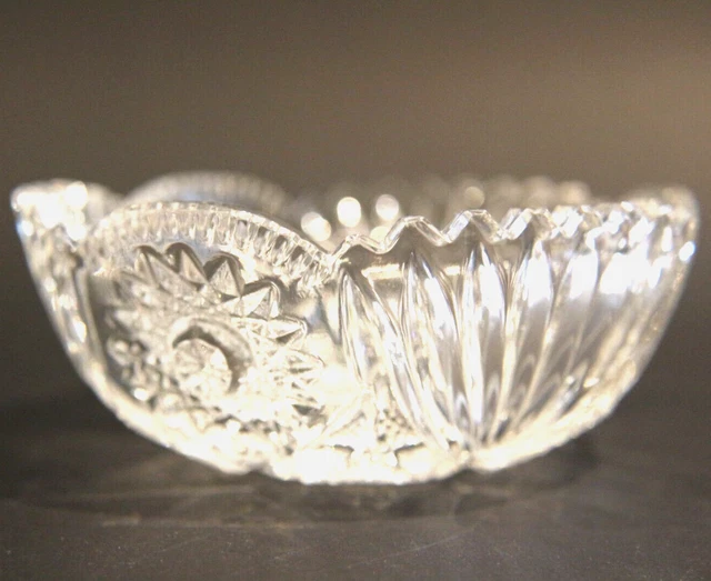 Antique American Brilliant Period hobstar sawtooth candy dish Cut Glass 5" Bowl