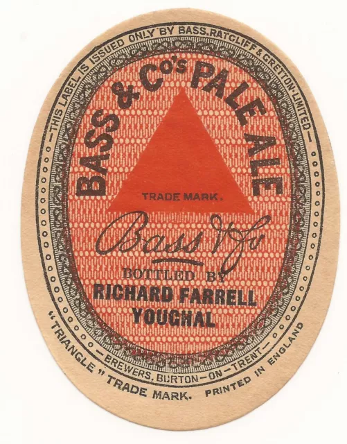 Irish Beer Bottle Label Bass Pale Ale Richard Farrell Youghal Cork Ireland