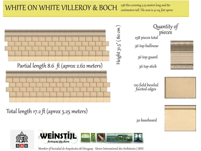 Villeroy & Boch Original 258 reclaimed wall original Art Nouveau tiles ca1900