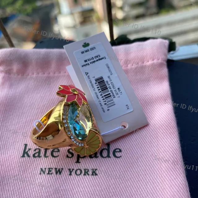 NWT Kate ks Spade Out of Office Cocktail Ring Size 7 Crystal Gold Tone Summer