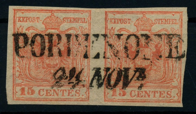 LOMBARDEI-VENETIEN 1850 2*15C PAAR! HP, Type III. PORDENONE. Schön!