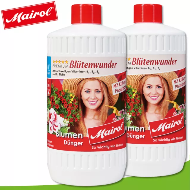 Mairol 2 x 1000 ml Blütenwunder Blumendünger Liquid Wachstum Garten Balkon Kübel