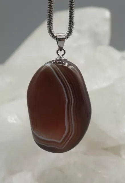 Botswana Agate Pendentif Pierre Polie Avec 925er Silvereyelet de Précieuse b2