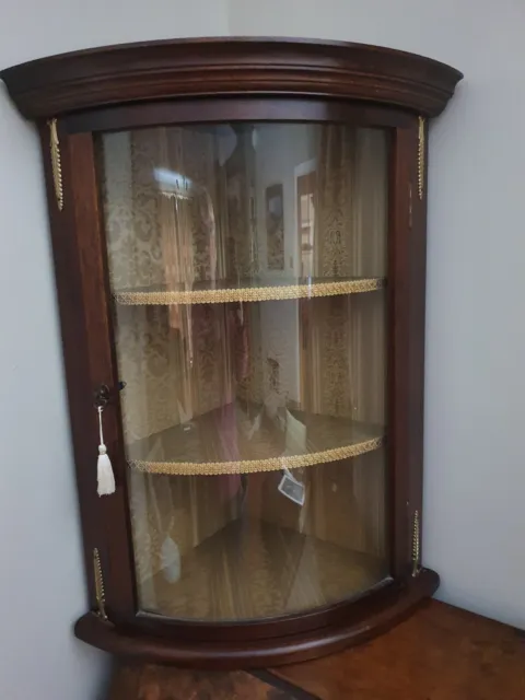 Bow Fronted Antique Mahogany Display Cabinet Wall Mounted