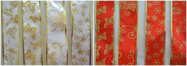 Weihnachtsband für Geschenkverpackungsdekoration. Organza rot/weiß mit Glitzer