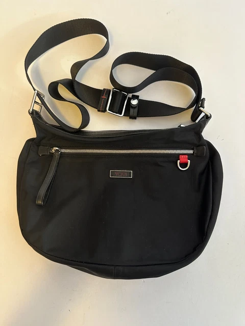 Tumi Crossbody Bag  Black Leather and Ballistic Nylon Silver Accents Classic Hot