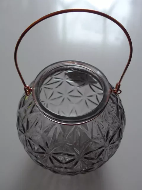 Windlicht Kugel Sternie mit Kupfer Henkel Glas Metall D 14 cm Deko Qualität Neu