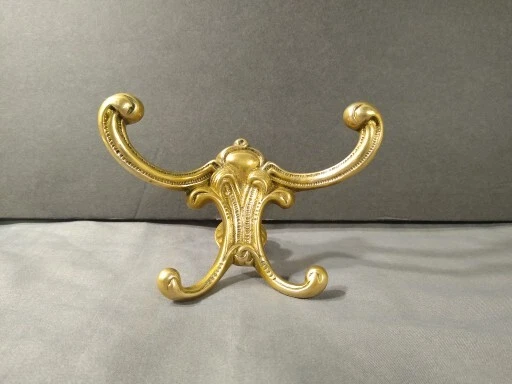 Victorian Double Solid Brass Hat and Coat Hook | Hall Tree, Rack Mount Vintage