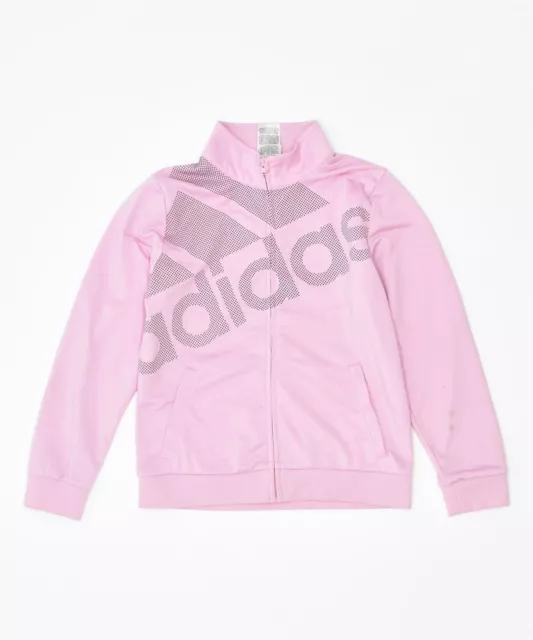 ADIDAS Girls Graphic Tracksuit Top Jacket 14-15 Years Large Pink Polyester QX23