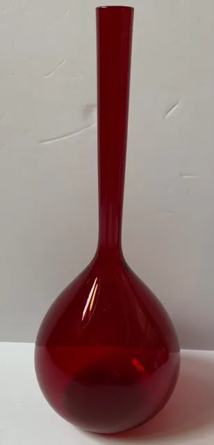 Vintage Tall Ruby Red Glass Bottle Vase Mid Century Retro 1970’S Empoli Style