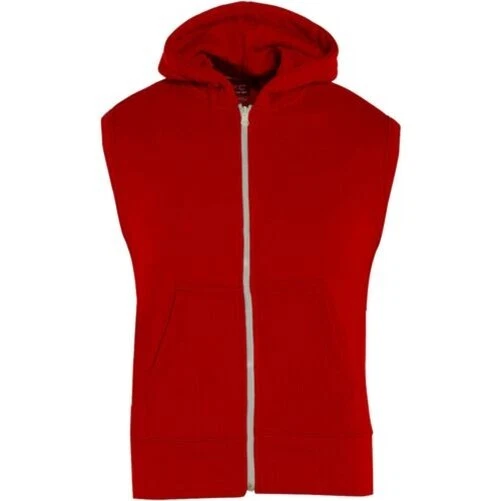 Bambine Ragazzi Tinta Unita Gilet Rosso Cappuccio Pile Zip Maniche Giacca 7-13
