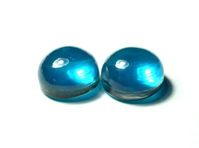 Doublet Quartz Forme Ronde Naturel Bleu Ciel Cabochon Paire Pierres...