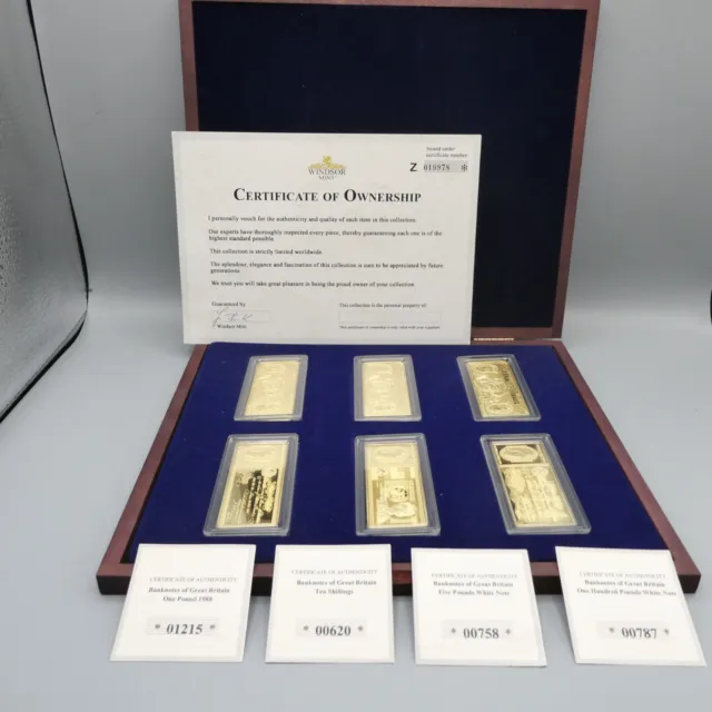Banknotes Of  Great Britain Ingot Coin Set  6 Ingots Gold Plated Boxed Perfect
