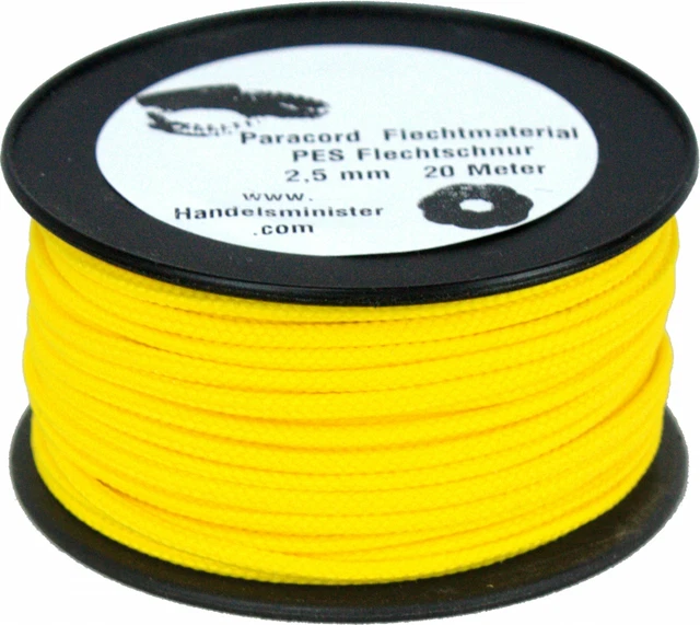 20m Paracord Flechtschnur 2,5mm gelb / unifarbig / multicolor zum Flechten
